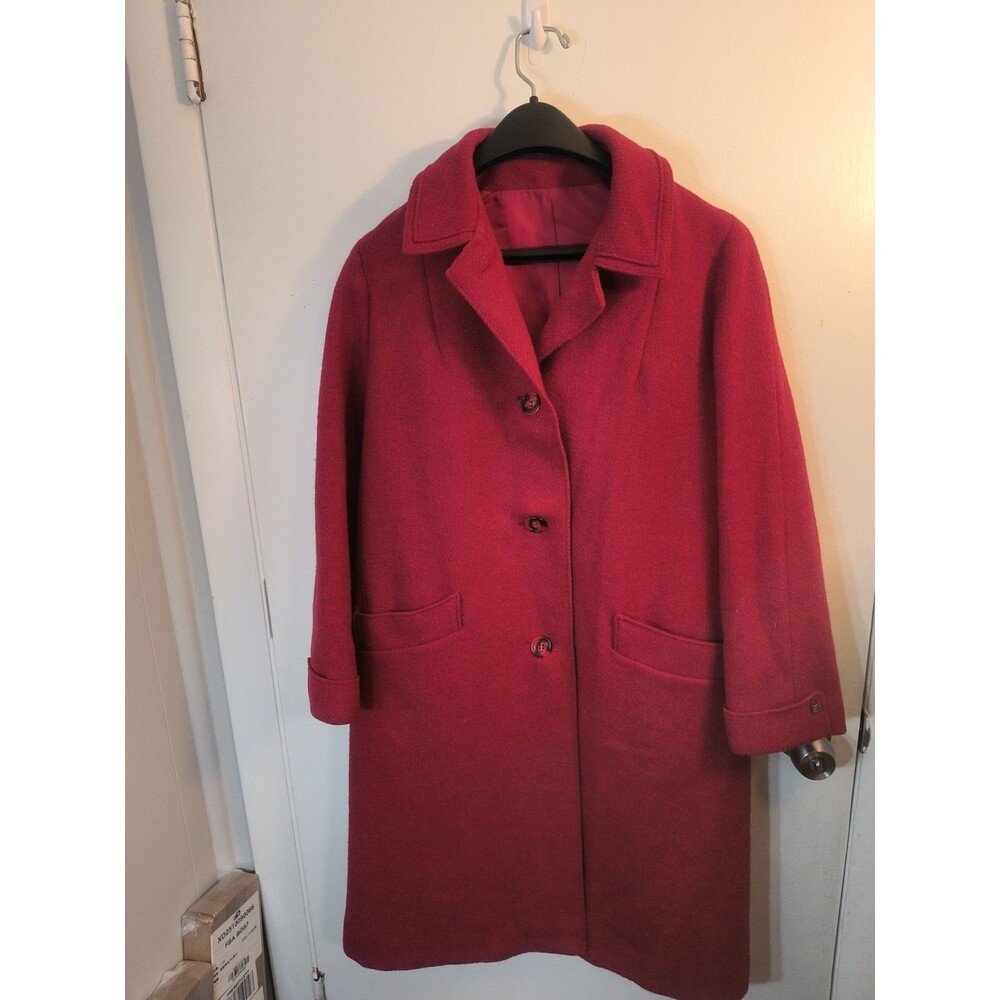 Vintage Harris Tweed Red Wool Coat Long Overcoat Trench Womens Medium